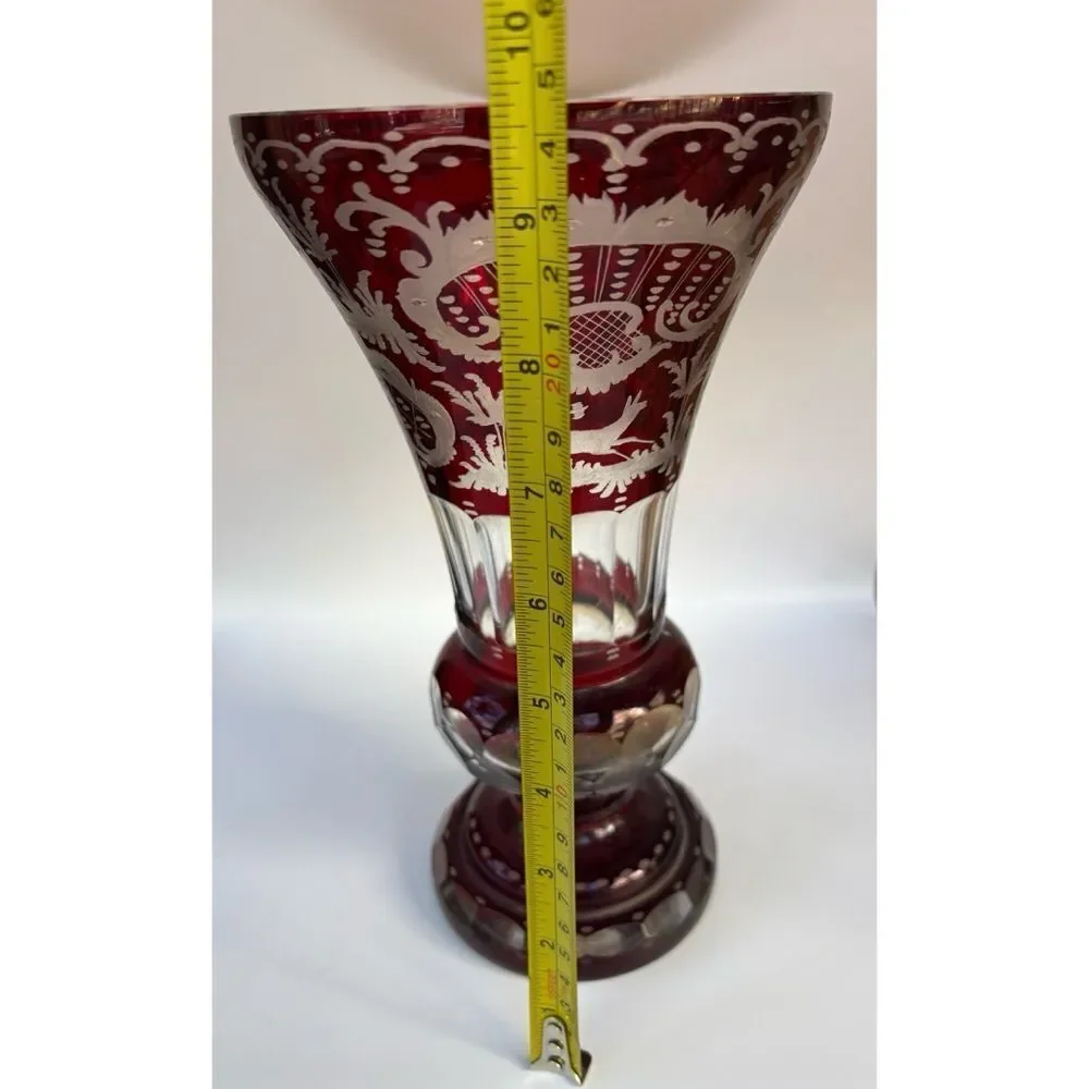 Vintage 1920s EGERMANN RUBY RED Bohemian Czech Crystal 9.8” Vase